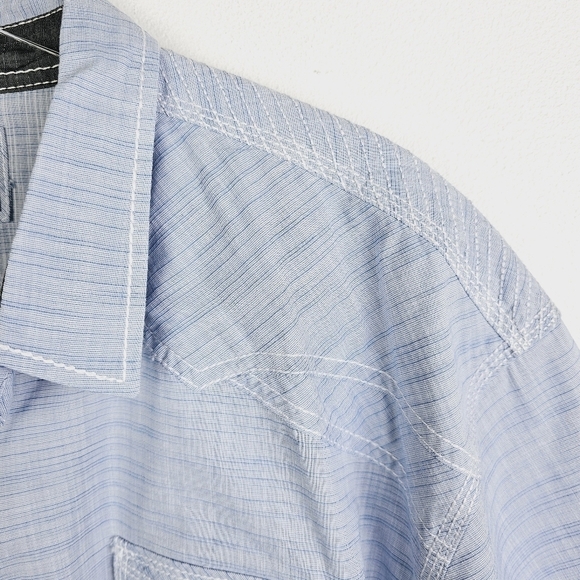 Buckle Black Athletic Fit Light Blue Short Sleeve Button Front Men's Shirt XXL - Picture 8 of 10